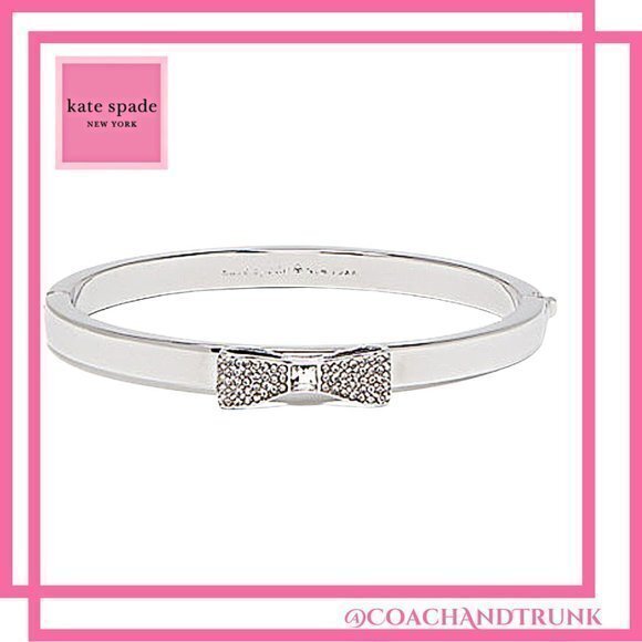 NWT KATE SPADE Ready Set Bow Silver And Pave' Bangle Bracelet - Picture 1 of 6